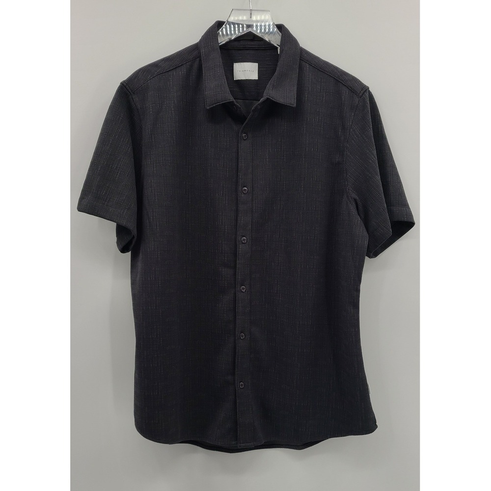 7 Diamonds Mens XL Charcoal Gray Textured Crosshatch Short Sleeve Button Down